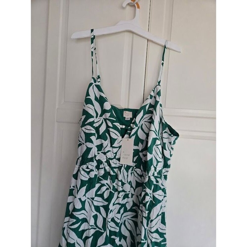 A New Day Sleeveless Green & White Dress - Leaf Pattern- Womens XXL (18) NEW - Picture 3 of 7